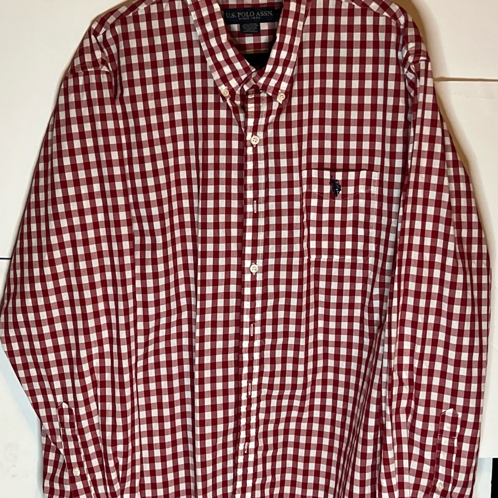U.S. Polo Assn. Red and White Checkered Men's Shirt
